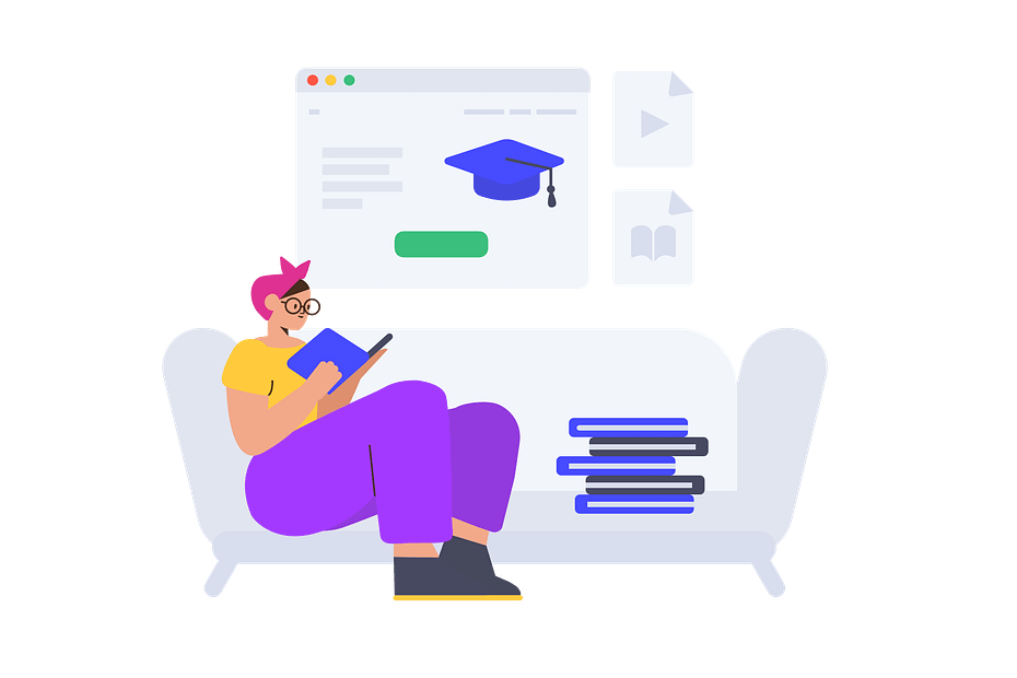 illustration of a woman studying online